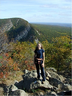 Zhanna at the second overlook on Mount Minsi. That's Mount Tammany in the background. There's a letterbox and several geocaches over there; I've found the caches, but I haven't looked for the letterbox yet.