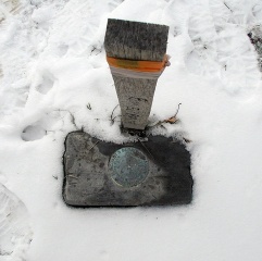 Eyelevel view of the mark on the monument.