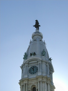 William stands atop the City Hall tower.