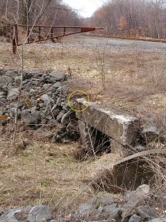 View of southwest parapet and location of mark.