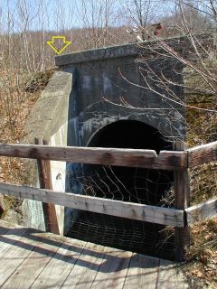 Side view of west parapet and concrete arch culvert.