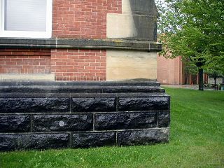 The northwest corner of the courthouse, and the mark.