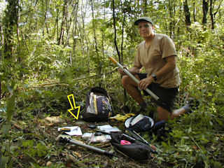 Arrival at site equipped for the search. Station indicated.