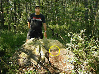 Orientation view, boulder and surroundings, mark indicated.