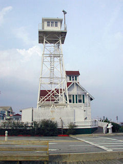 The old Coast Guard tower stands northeast of the mark.