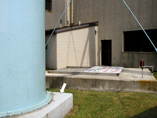 View from under the water tower, showing the rear of Fire Company Headquarters.