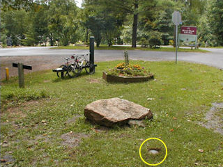 Orientation view, facing west-southwest and park entrance. Mark indicated.