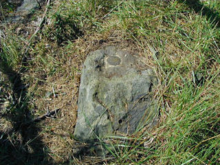 Eye-level view of the mark on the boulder.