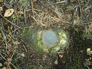 Eye-level view of the mark on the outcropping.