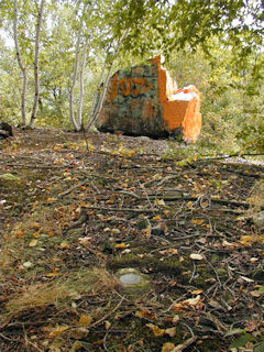 Orientation view, facing west-southwest and the yellow boulder.