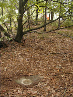 Orientation view, facing southeast. Yellow boulder indicated.