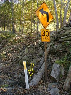 Orientation view, highway signpost, mark indicated.