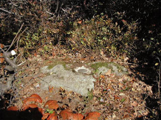 Eye-level view of the mark on the boulder.