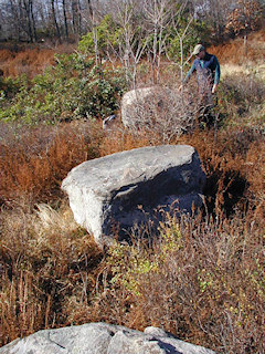 Looking W toward the mark while standing on the eastmost boulder.