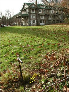 View, facing west and Peirce house, station indicated.