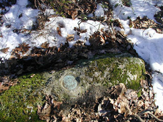 Eyelevel view of the mark on the boulder.