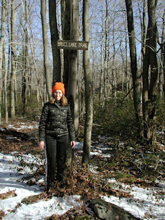 Zhanna at the Bruce Lake Trail sign.