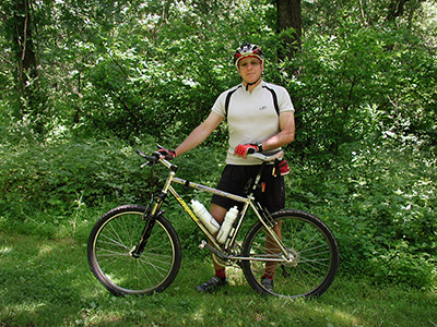 On the well-groomed trail near the cache site.