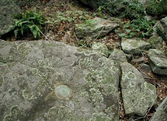 Eyelevel view of the mark on the boulder.