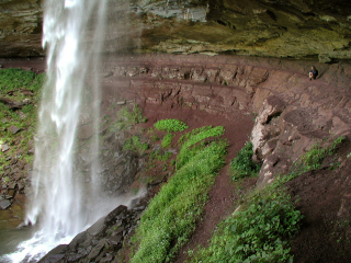 Pausing behind the upper falls.