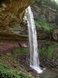 The falls from beneath