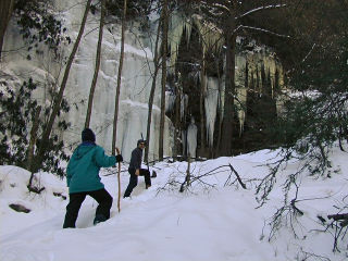 Because the paths on either side were impassable, we hiked directly up the middle of the falls! We could hear water running beneath us and could even see it through the ice in some spots.