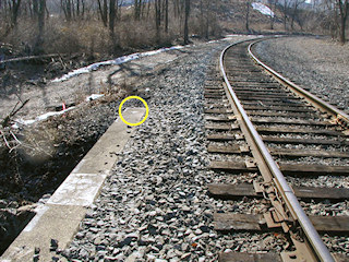 Looking SW along tracks, mark indicated.