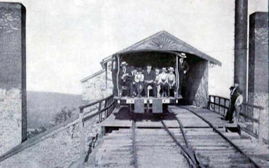 The engine house framed by the chimneys, pre-1900.