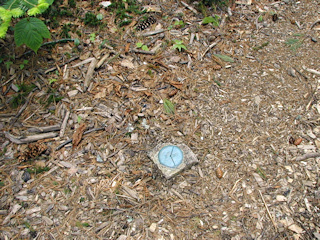 It’s set in a small concrete post right at the south edge of the path leading to Jordan Pond House. The post is crumbling at the corners.