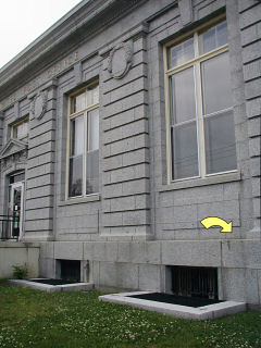 View of the Post Office building (mark indicated).