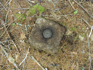 Eyelevel view of mark in concrete monument.