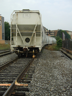 One of the trains currently parked on the bridge.