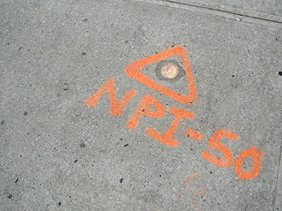 Eyelevel view of the disk on the sidewalk