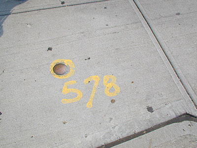 Eyelevel view of the disk on the sidewalk