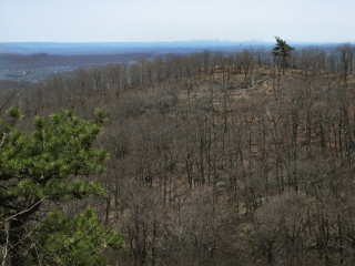 View from the western ridge of West Mountain. The New York City skyline is barely visible in the distance.