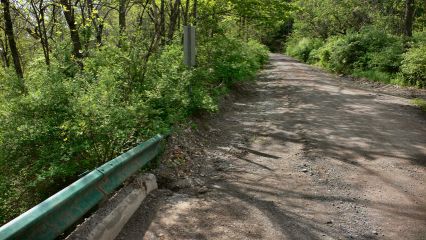 Looking SE along Hendershot Rd. (T 495).The bridge corner shown is not the one where the mark is located.