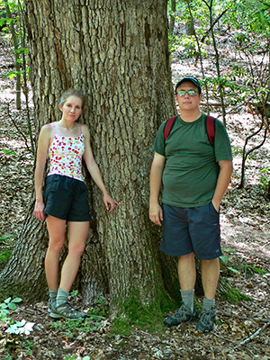 Zhanna and Aaron at a giant oak we found along the way.