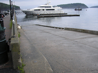 Looking down the boat ramp and out to the harbor.