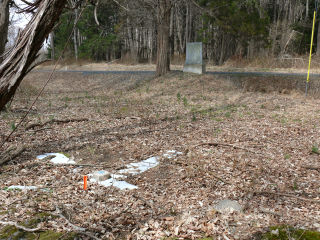 Looking toward the Old Mine Road concrete monument and Old Mine Road.