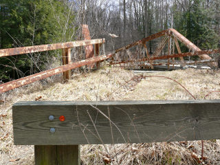 A view of the bridge from the northwest. The mark is on the near right corner. An orange control point is in the foreground.