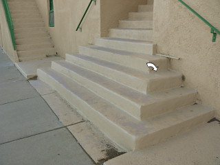 View of the location of the mark, set in the steps and painted over.