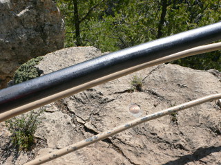 Eyelevel view of the disk on the rock ledge.