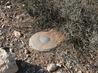 Eyelevel view of the disk in the concrete monument.