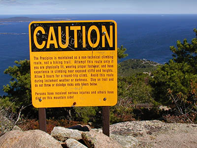 Warning sign at the top of the trail