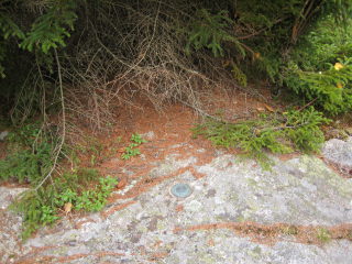 Eyelevel view of the station disk set into bedrock.