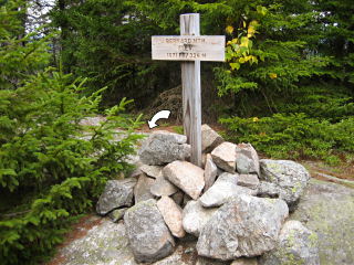 This summit sign is right along the trail, and the mark is just a few feet beyond it (mark indicated).