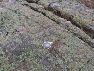 Eyelevel view of the disk set into the rock outcrop.