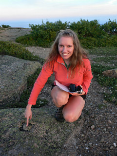 A late afternoon benchmark find just off Cadillac Mountain Road. Chiseled square in pink granite, 1934.