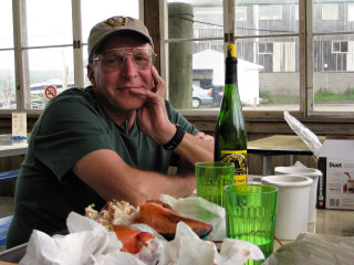 The look of pleasant satisfaction after devouring a 3-pound lobster at Beal’s Lobster Pound.