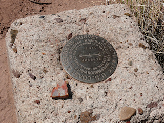 A closeup of the disk with a piece of petrified wood I found on top of the Flattops.